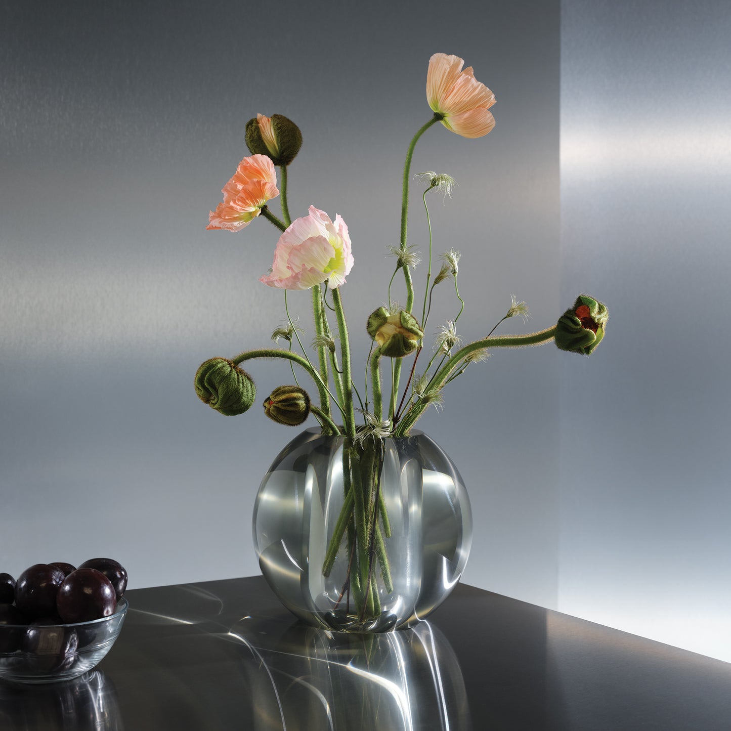 Marble Vase in artichoke colour with flowers