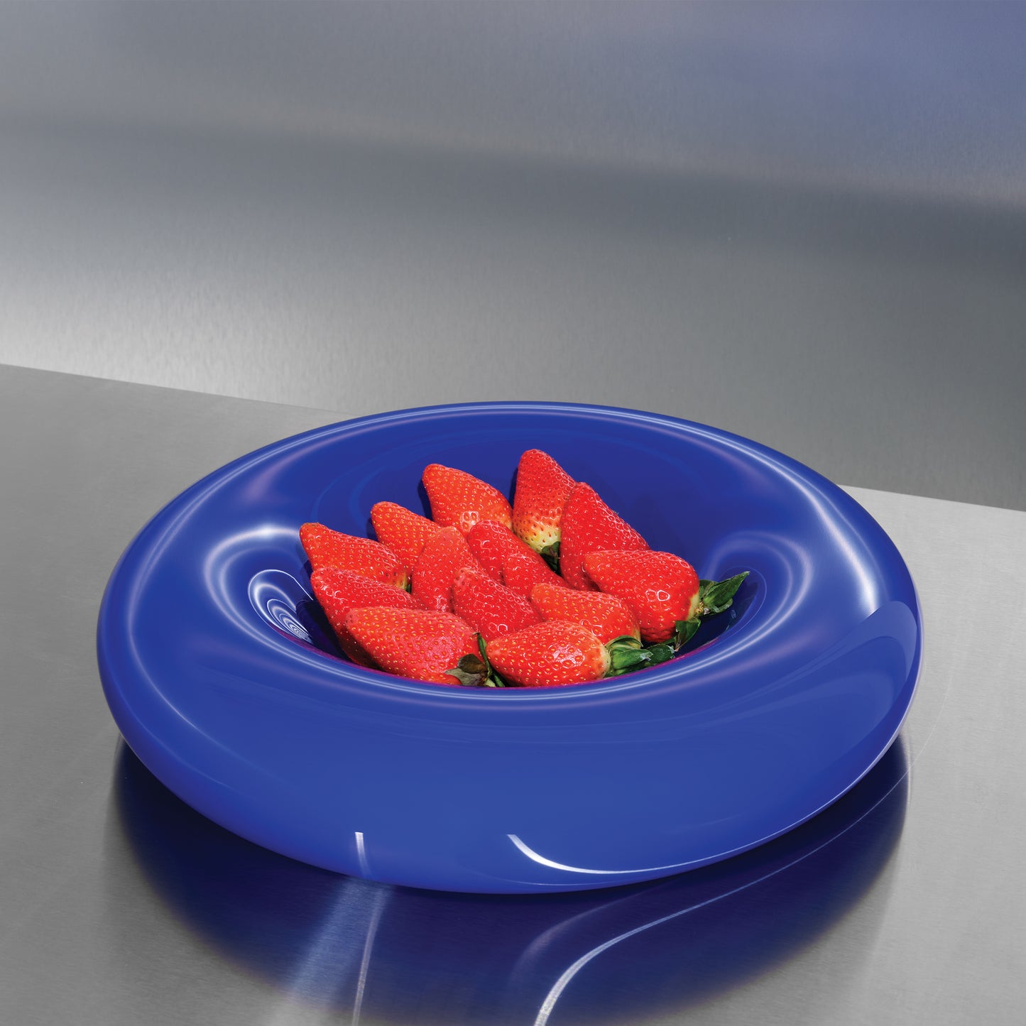 large Syrup Bowl with strawberries in cobalt colour